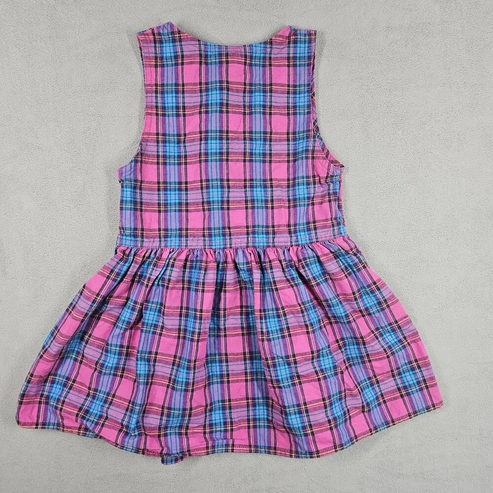 Vintage Oshkosh B’Gosh Dress Girls Size 4 Blue Pink Plaid USA Made 90s Summer